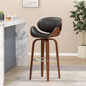 DB 30 "Mid-Century Modern Tabouret de bar pivotant à hauteur réglable Midnight Black Noyer Chaise de ferme contemporaine rembourrée - Product Image 3