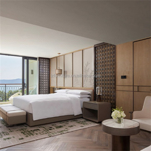 Factory Direct <b>Cheap</b> 3 Star Hotel Bed <b>Frame</b> Custom Queen King Size Plywood Wooden Bed Base with Soft PU Leather Headboard Panel - Product Image 2