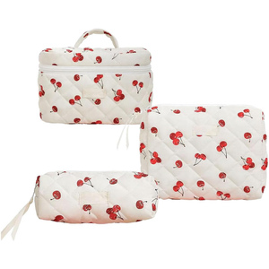 <b>Large</b> Capacity Floral Quilted <b>Makeup</b> <b>Bag</b> for Women Soft Cotton Custom Print Cosmetic Travel <b>Makeup</b> <b>Bag</b> Lady Style - Product Image 1