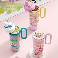 Nouveau mignon grande capacité 316 tasse à eau en acier inoxydable dessin animé créatif Double boisson avec poignée paille Thermos tasse