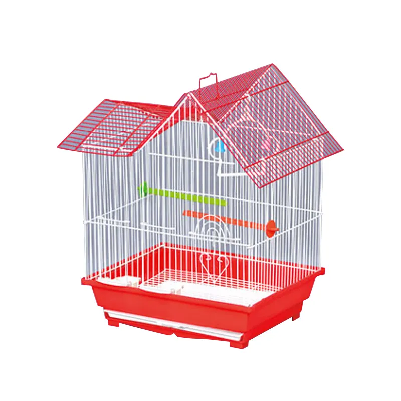 Red white color exquisite roof shaped portable outdoor breeding birds cage removable handle small rabbit house