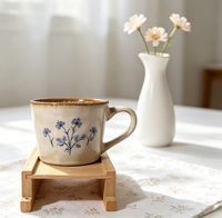 Ensemble tasse et soucoupe en céramique, plateau rétro à motif floral, mug en grès mat moucheté pour café, cappuccino, pour café, maison, cuisine