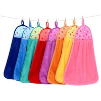 Serviette de cuisine en polaire corail absorbante, chiffon de nettoyage pour les mains, motif fruits de dessin animé, boucle de suspension pour salle de bain