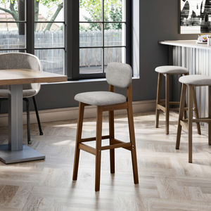 Banqueta Alta de Madeira Maciça com Design Moderno e Encosto para Casa, Ilha, Mesa, Caixa e Recepção - Product Image 4