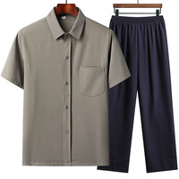 Chemise tissée respirante en fibre pour hommes d'âge moyen et seniors, style chinois, ensemble d'été à manches courtes pour papa