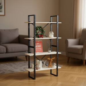 White <b>Pine</b> Wood 4 Tier Bookcase Adjustable Height Etagere <b>Shelf</b> Living Room Furniture - Product Image 2