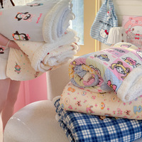 Gemütliche Select Pastell Cartoon Sherpa-Decke Niedliches Karomuster Flanell-Fleece-Decke für Schlafzimmer Sofa Wohnheim Heimdekoration Geschenk