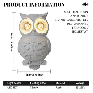 Lámpara de Pared LED de Resina Artesanal con Diseño de Búho, Decoración de Lujo para Villas Privadas, Renovación Interior de Toda la <span class=keywords><strong>Casa</strong></span> - Product Image 2