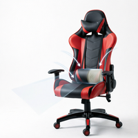 Chaise de jeu ergonomique moderne AOR en cuir PU rouge et noir, pivotante, dossier haut, inclinable, avec repose-tête réglable et vérin à gaz 3 positions