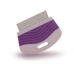 Peigne anti-puces en plastique violet et gris avec picots en acier inoxydable pour le toilettage des chats et chatons, conception de poignée pratique - Product Image 1