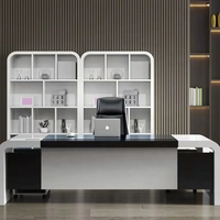Table en L blanche et noire, mobilier de bureau commercial, bureau de direction simple, tables de direction