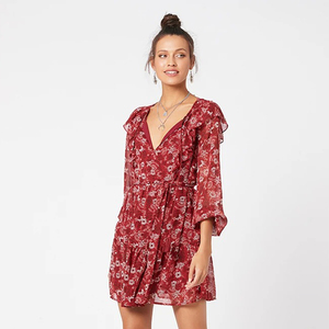 Femmes vêtements à manches longues imprimé floral d'été grande taille sexy en mousseline de soie femmes robes décontractées - Product Image 5