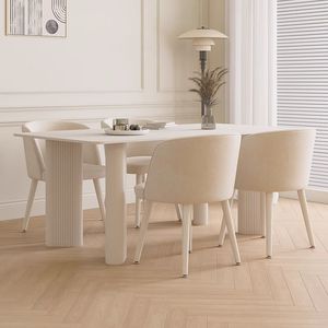 <b>Dining</b> Table <b>Set</b> 4 Piece Off White Rectangular Modern Minimalist <b>Space</b> <b>Saving</b> For Small Homes And Apartments - Product Image 3
