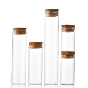 Botella de Vidrio Borosilicato Transparente de 30 mm de Diámetro, con Laterales Rectos, Fondo Plano, con Tapón de Corcho de Madera - Product Image 5