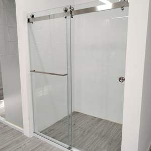 Dusche Cambridge Series Zweitüriges Bypass-Schiebe system Mattschwarz Doppels chiebe rahmenlose Glastür beschläge mit Rohr - Product Image 2