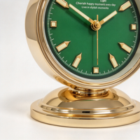Horloge de table de luxe à cadran vert avec lumière nocturne ambiante, horloge de bureau silencieuse à quartz décorative pour la maison, la chambre à coucher, le salon, ornement