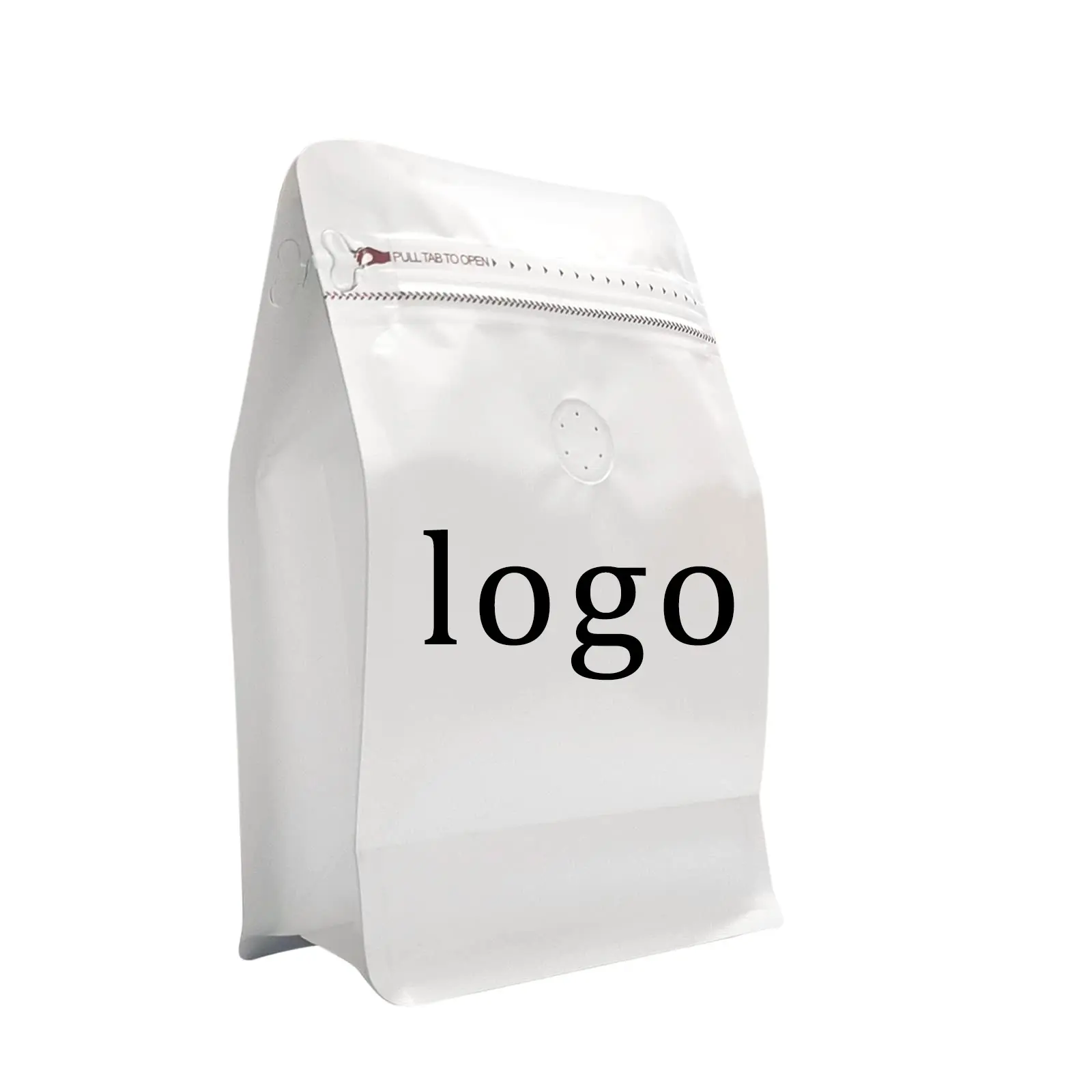 individuell bedrucktes logo weiße seite verstrickt flacher boden kaffee verpackungstasche wiederverwendbar stehend reißverschluss kaffeebeutel mit ventil