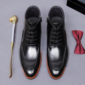 Bottes en cuir à bout pointu style britannique, chaussures en cuir polies à fermeture éclair, bottines en cuir de vachette, chaussures habillées montantes pour hommes - Product Image 1