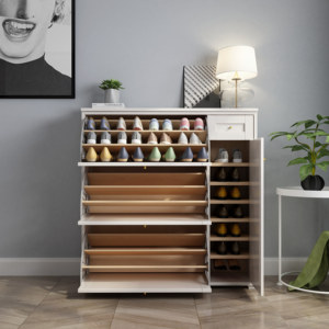 Mobiletto Portascarpe in Legno Massello di Lusso per Ingresso e Corridoio, Stile Moderno e Semplice, Armadio per Esterni - Product Image 3
