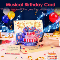 Carte d'anniversaire 3D pop-up musicale avec bougie soufflante et lumière LED pour solution de marquage de luxe Geburtstage