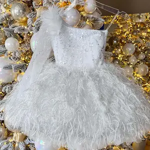 Новейшее свадебное платье 2024 принцессы, детское Пышное Платье с длинным рукавом на одно плечо и блестками, вечернее платье с цветочным принтом для девочек