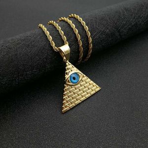 Collar con Colgante de Pirámide Estilo Hip Hop, Chapado en Oro, Acero Inoxidable, Diseño de Ojo con Engaste de Bisel, Amuleto para Hombres y Mujeres, Joyería de Regalo - Product Image 2