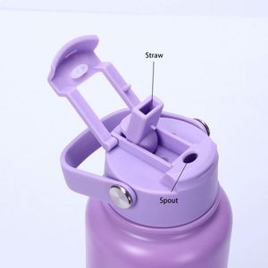 Custom Logo 1L Stainless Steel Insulated Vacuum <b>Flask</b> 32oz Powder Coated Sports Camping Water <b>Bottles</b> 2-in-1 Straw and Spout Lid - Product Image 4