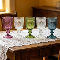Gobelets à vin en cristal 3D embossé de style européen rétro, verre en cristal transparent de qualité supérieure, design classique à pied, parfaits pour le vin