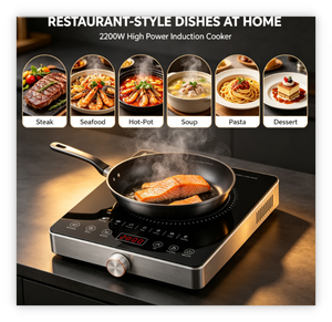Table de cuisson à induction 2200W à double commande tactile, panneau en cristal CCA 16*27, bobine personnalisée, boîtier en acier noir et blanc, <span class=keywords><strong>cuisinière</strong></span> domestique - Product Image 1