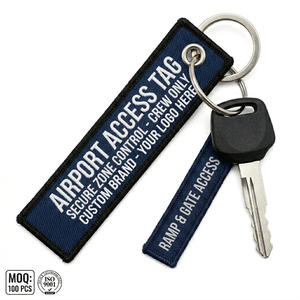 Promotional Both Sided Logo Flight Tag Woven Business Gift Airplane Tag Jet <b>Keychain</b> <b>Custom</b> Embroidery <b>Keychain</b> - Product Image 3