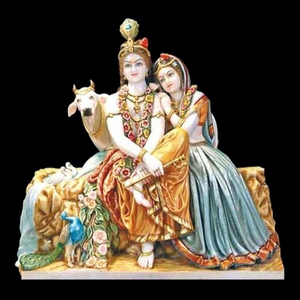 Estatua de Radha Krishna de Iskcon en Mármol Pintado, Religiosa, India, Mármol Puro de Makrana - Product Image 1