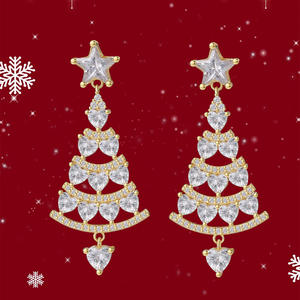 5A unisexe à la mode cuivre laiton arbre de noël boucles d'oreilles plaqué or à la mode Zircon bijoux cadeau - Product Image 1