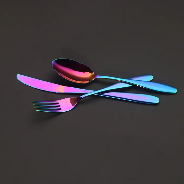 Kallete modern stainless steel 18/10 rainbow-plating cutlery set including knife fork spoon, hotel restaurant tableware flatware