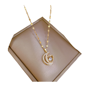 Collana in Acciaio al Titanio <span class=keywords><strong>Luna</strong></span> Amore Collana in Oro Vero Smart Femminile Catena per Clavicola con Accessori - Product Image 1