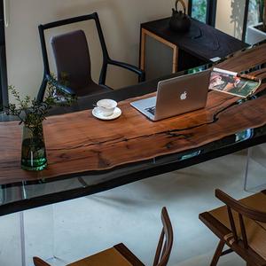 Mesa de comedor de tablero grande ecológica moderna con escritorio suspendido de oficina de madera de nogal negro y olivo - Product Image 3