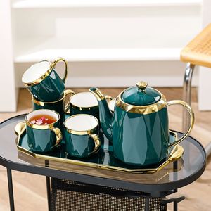 Luxury Traditional Design Porcelain Coffee Cup <b>Set</b> European Tea Cup Tea Kettle Saucer Ceramic Tea <b>Pot</b> <b>Set</b> With Tray - Product Image 1
