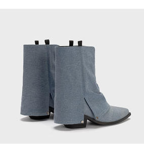 Nouvel arrivage de bottines classiques à bout pointu pour femmes bottines en cuir imperméables à enfiler talons épais bottes de requin amples pour femmes Botas - Product Image 6