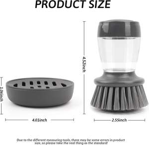 Cepillo para platos de Palma, cabezal de fregado de PP, herramienta de limpieza para fregadero, práctico dispensador de bandeja de drenaje de jabón, escoba de cocina de estilo manual - Product Image 1