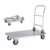 Chariot à plateau en acier inoxydable avec moteur AC, poignée pliable, capacité de 200 L, chariot de manutention industriel