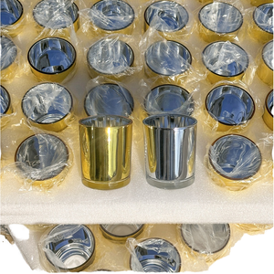 Logo in vetro con cilindro di lusso e <span class=keywords><strong>portacandele</strong></span> 10oz 300ml in vetro placcato argento JarGold per decorazioni per la casa di - Product Image 1