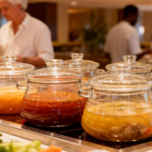 Olla de Cocina de Vidrio de Borosilicato de Alta Calidad Hecha <span class=keywords><strong>a</strong></span> Mano de 2500 ml y 3500 ml, Recipiente Transparente Saludable para Buffet, Restaurante y Hotel - Product Image 1