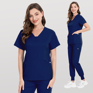 Nueva venta al por mayor OEM cuello en V de dos piezas traje quirúrgico uniformes conjuntos elástico manga corta enfermera traje enfermería Scrub <span class=keywords><strong>Jogger</strong></span> pantalón - Product Image 3