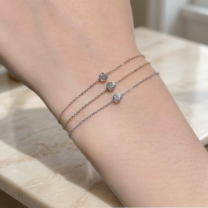 Round Lab Grown Diamond Moissanite Stone Bezel Setting Chain & Link <b>Bracelet</b> for Women Party Wear Daily Wear Minimal Office - Product Image 2