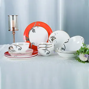 PITO Modern Luxury Ceramic Bone China Dinnerware Set Porcelain Plate Dish Restaurant Porcelain Dinner Set