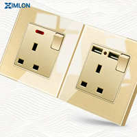 Interruptor de Pared Universal Eléctrico XIMLON, Estándar del Reino Unido, 13A, con 2 Puertos USB y 1 Puerto USB-C, Clasificación IP21, Interruptor de Vidrio Templado 86