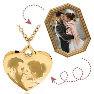 Fine Polishing Blank Heart Laser Engraving Pendant Cast 316L Stainless Steel Necklaces PVD Gold Plated Waterproof Couple Jewelry