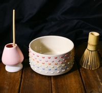 Accessoire de thé vert gaufré en forme de cœur coloré 3D Bol à matcha en céramique Chawan