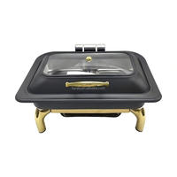 Chauffe-plat rectangulaire hydraulique noir de 9 L pour événements de luxe, buffets d'hôtel et équipement de conservation de la chaleur des soupes