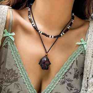 สร้อยคอจี้โซ่โลหะผสมแบบเรียบง่ายสำหรับผู้หญิง เครื่องประดับเทอร์ควอยซ์วินเทจสุดฮิต - ของขวัญแต่งงาน - Product Image 3