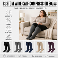 Calcetines de Compresión Personalizados para Pantorrillas Anchas, Talla Grande, Soporte Extra Espacioso, Fabricación OEM, Diseño Gratuito, Venta al por Mayor, Marca Privada